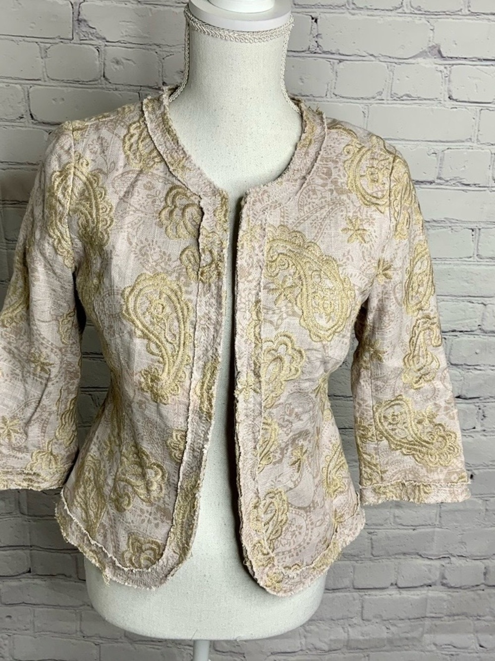 COLDWATER CREEK Embroidered Linen Blend Blazer Jacket 4 Petite